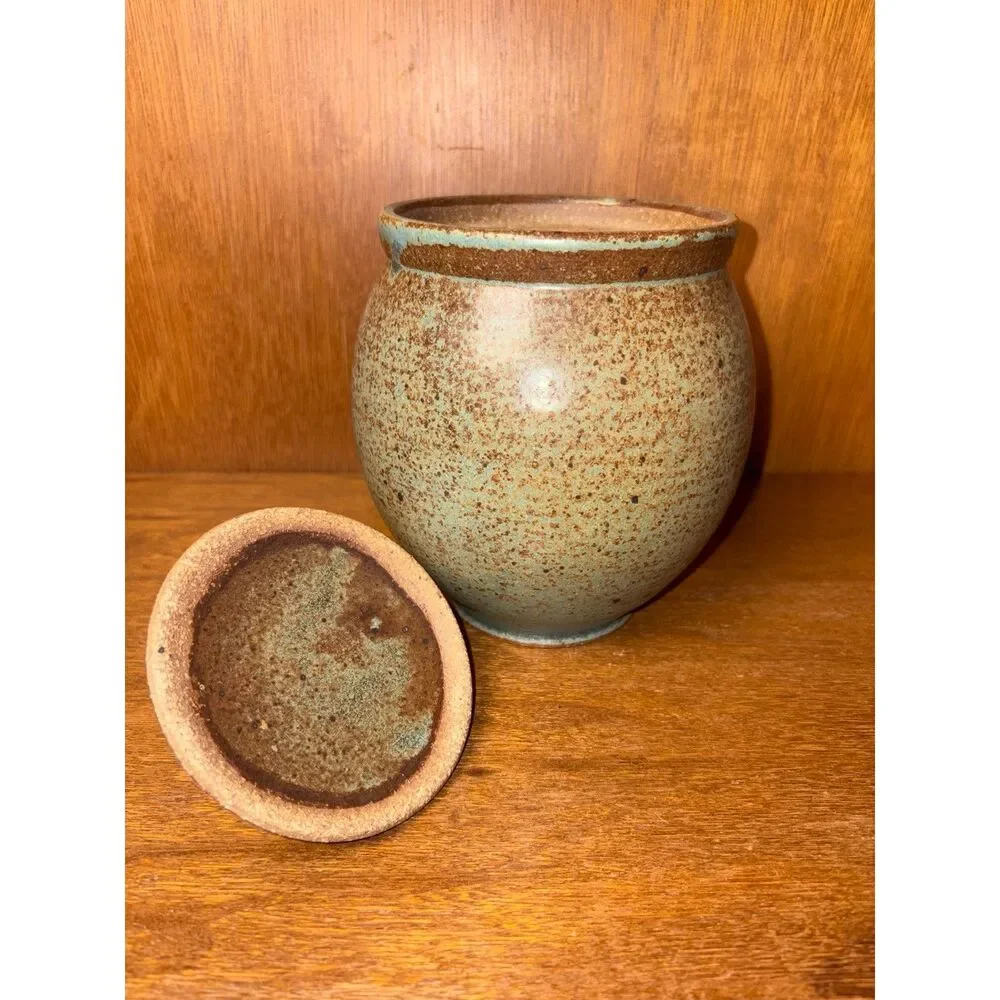 Signed Studio Pottery Lidded Jar Medium Sized Decorative Storage